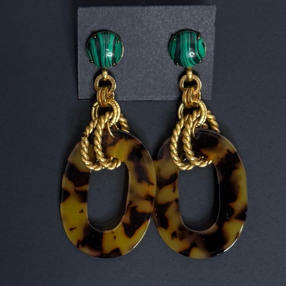 Tortoise Shell and Green Drop Earrings - Picture 1 of 2